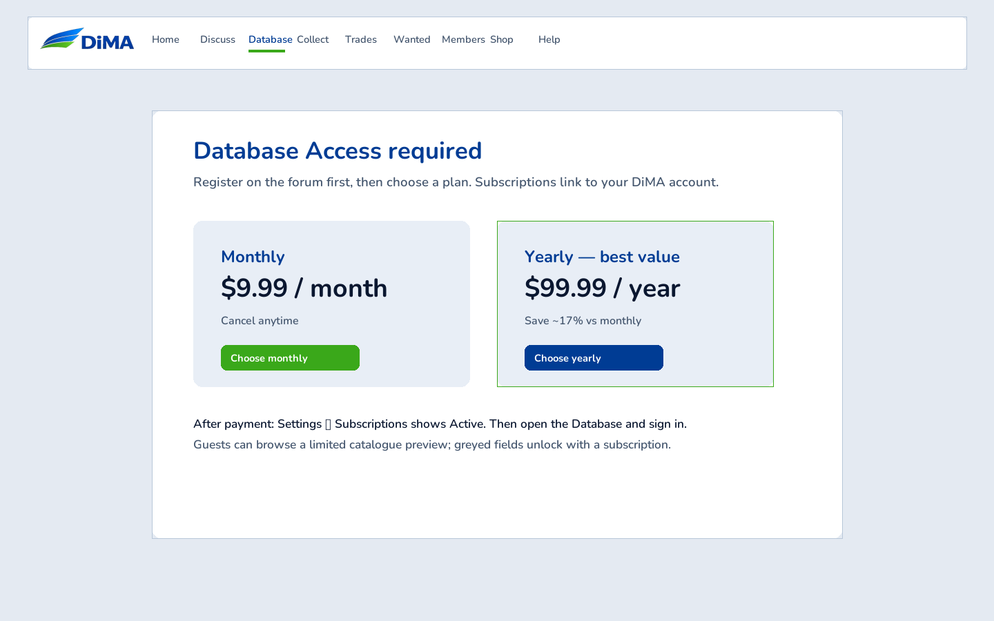 Subscription screen with yearly and monthly plans
